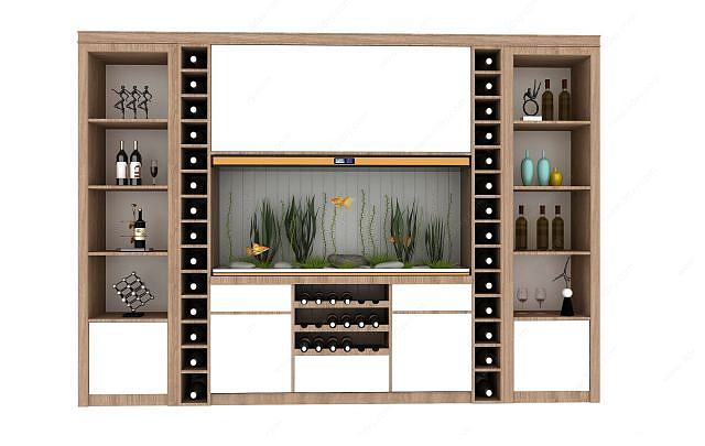 中式经典酒柜组合3D模型
