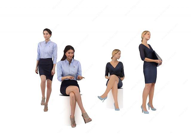 职业女性人物组合3D模型