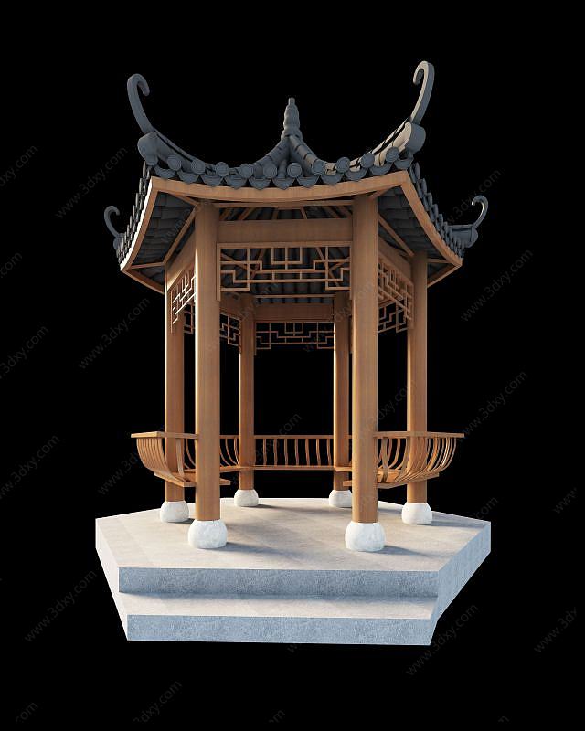 中式传统古建凉亭3D模型