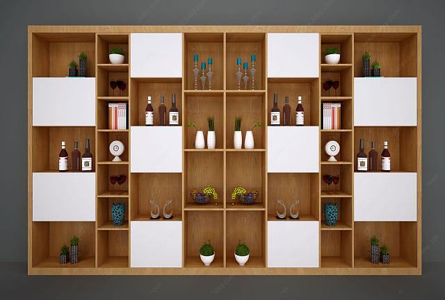 新中式酒柜书柜装饰柜3D模型