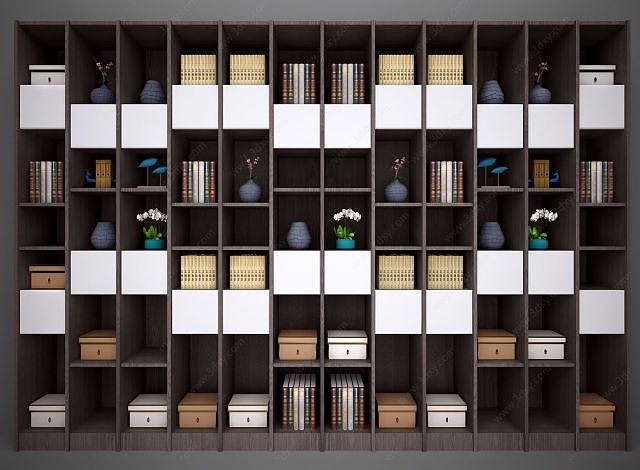 新中式酒架书架装饰架3D模型