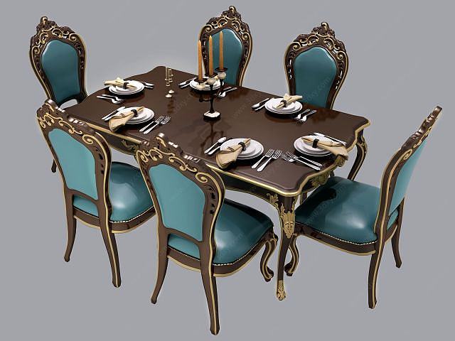 欧式餐桌椅组合3D模型