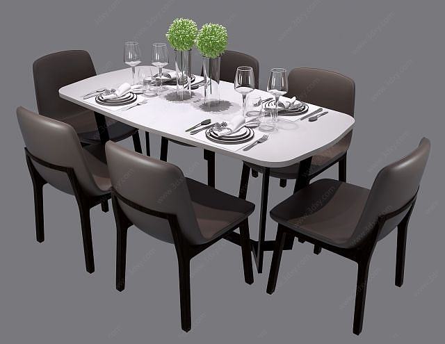 现代北欧餐桌椅组合3D模型