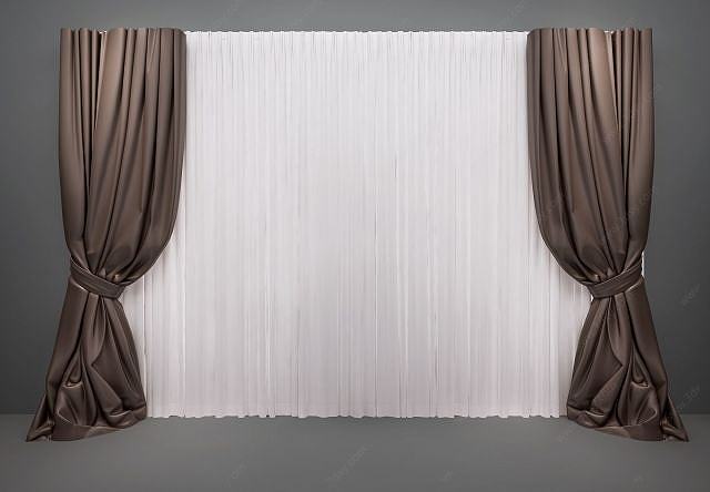 现代北欧窗帘，新中式窗帘3D模型