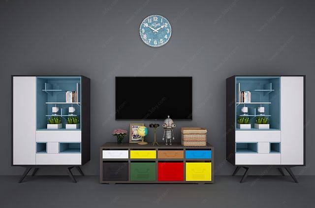 现代北欧电视柜书柜装饰柜3D模型