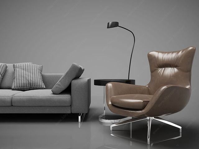 现代休闲沙发落地灯3D模型