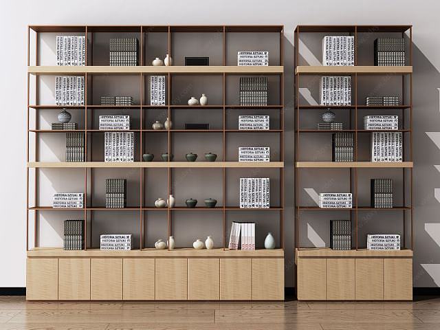 新中式书柜装饰柜陈列柜3D模型