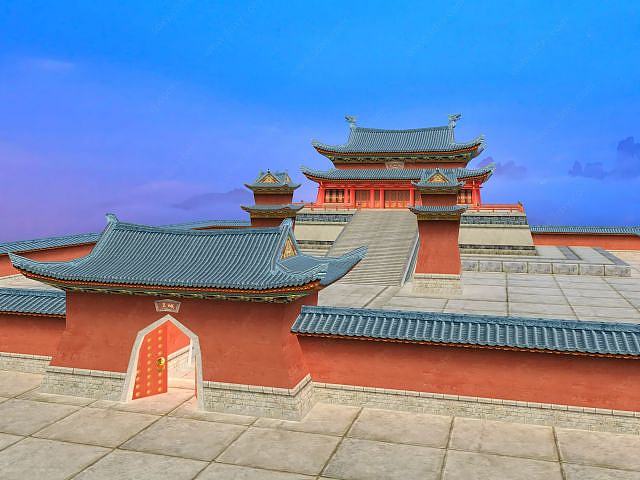 中国传统古建筑古建大殿3D模型
