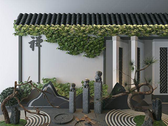 新中式园林景观组合3D模型