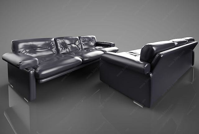 多人皮沙发3D模型