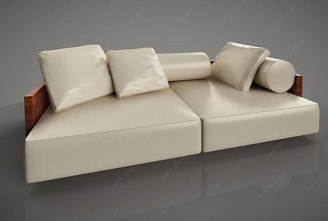 米色多人沙发3D模型