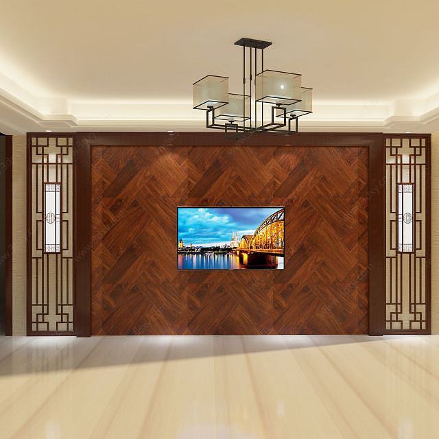 中式电视墙3D模型