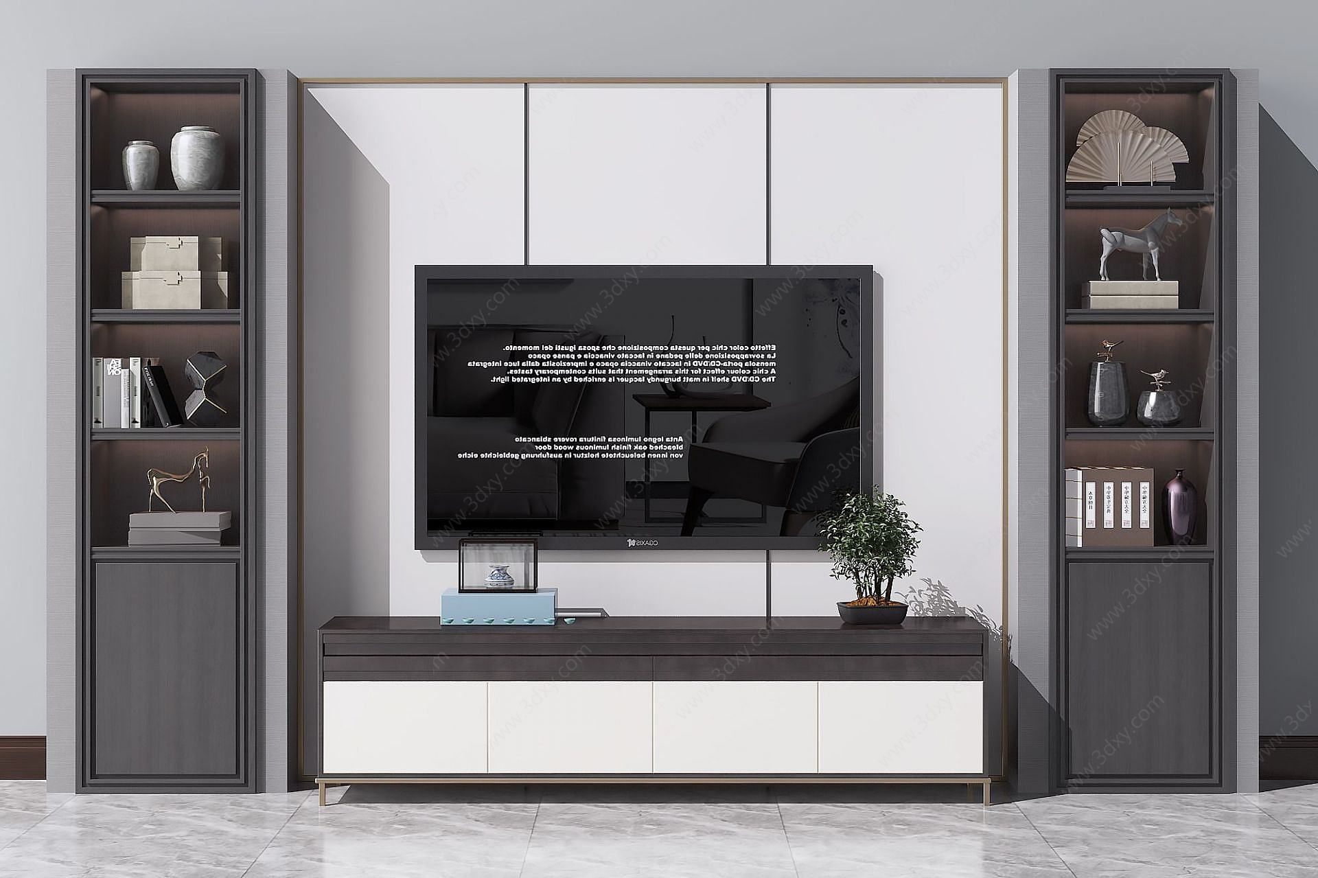 新中式电视柜电视背景墙3D模型