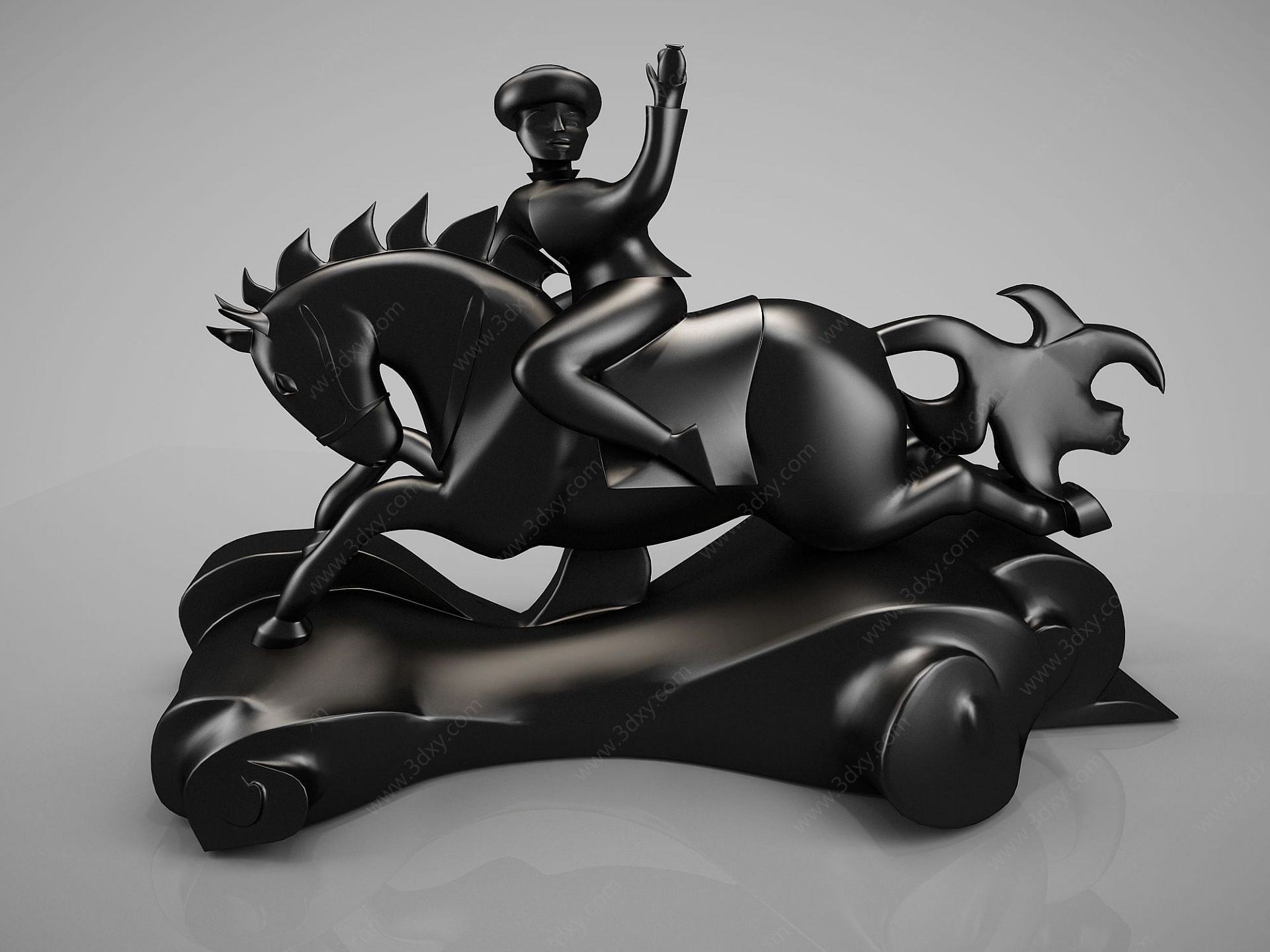 新中式骏马奔驰摆件3D模型
