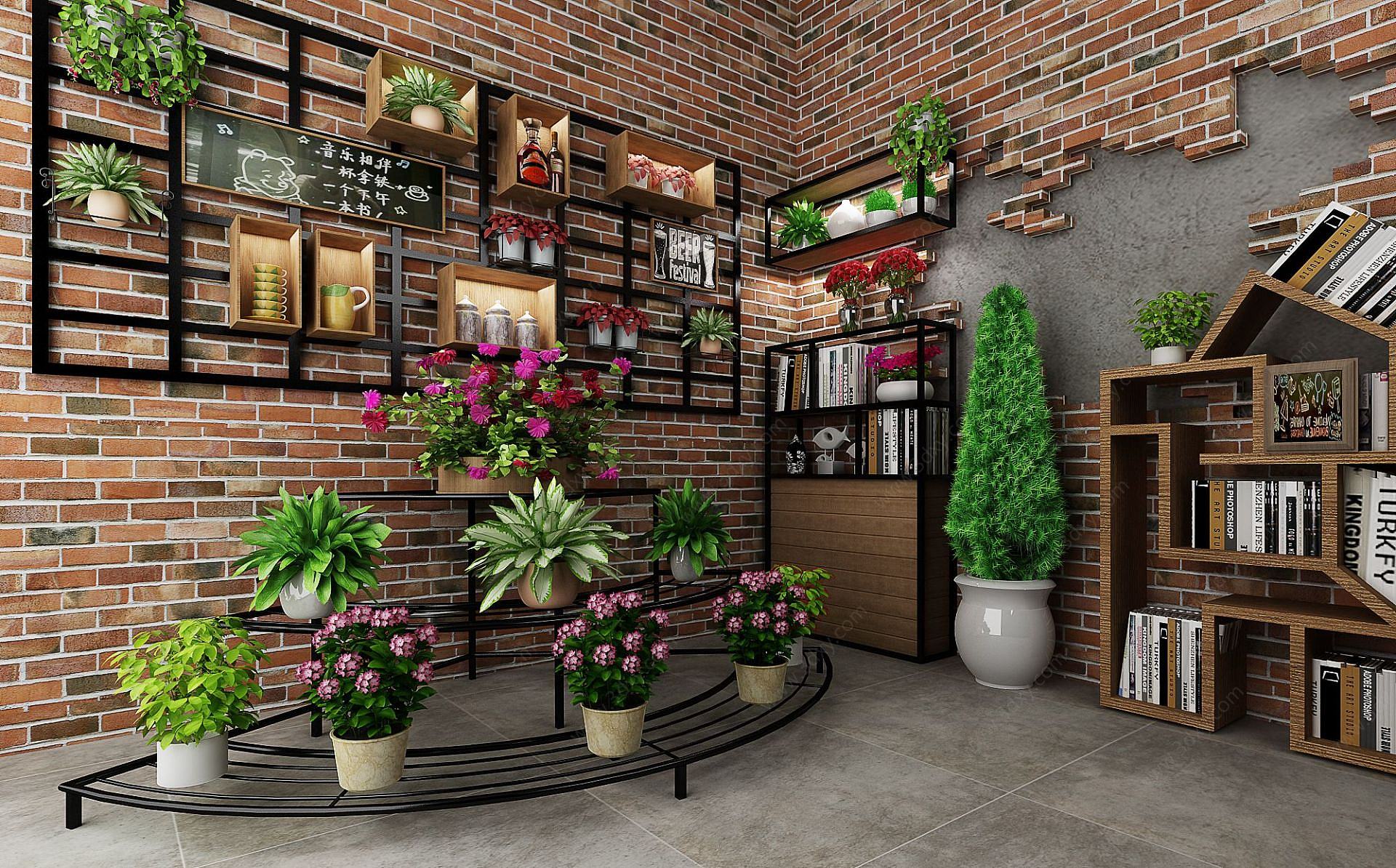 植物盆栽铁艺花架墙饰壁饰3D模型