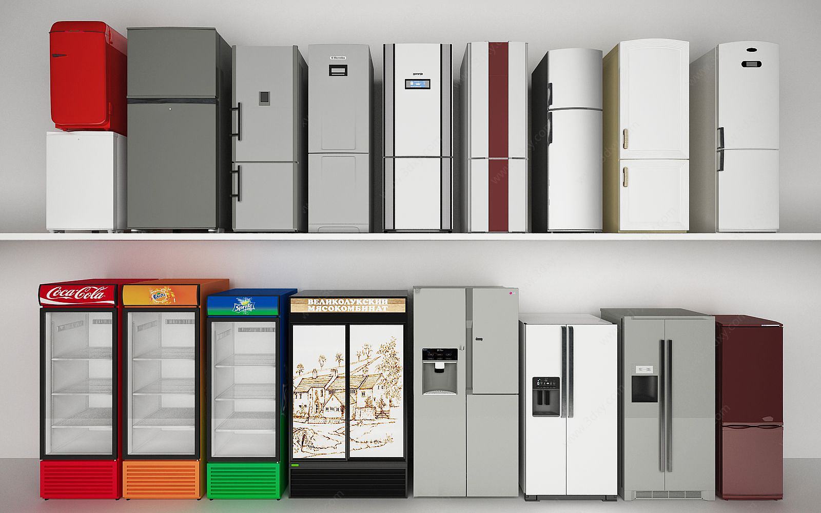 现代冰箱冰柜饮料柜组合3D模型
