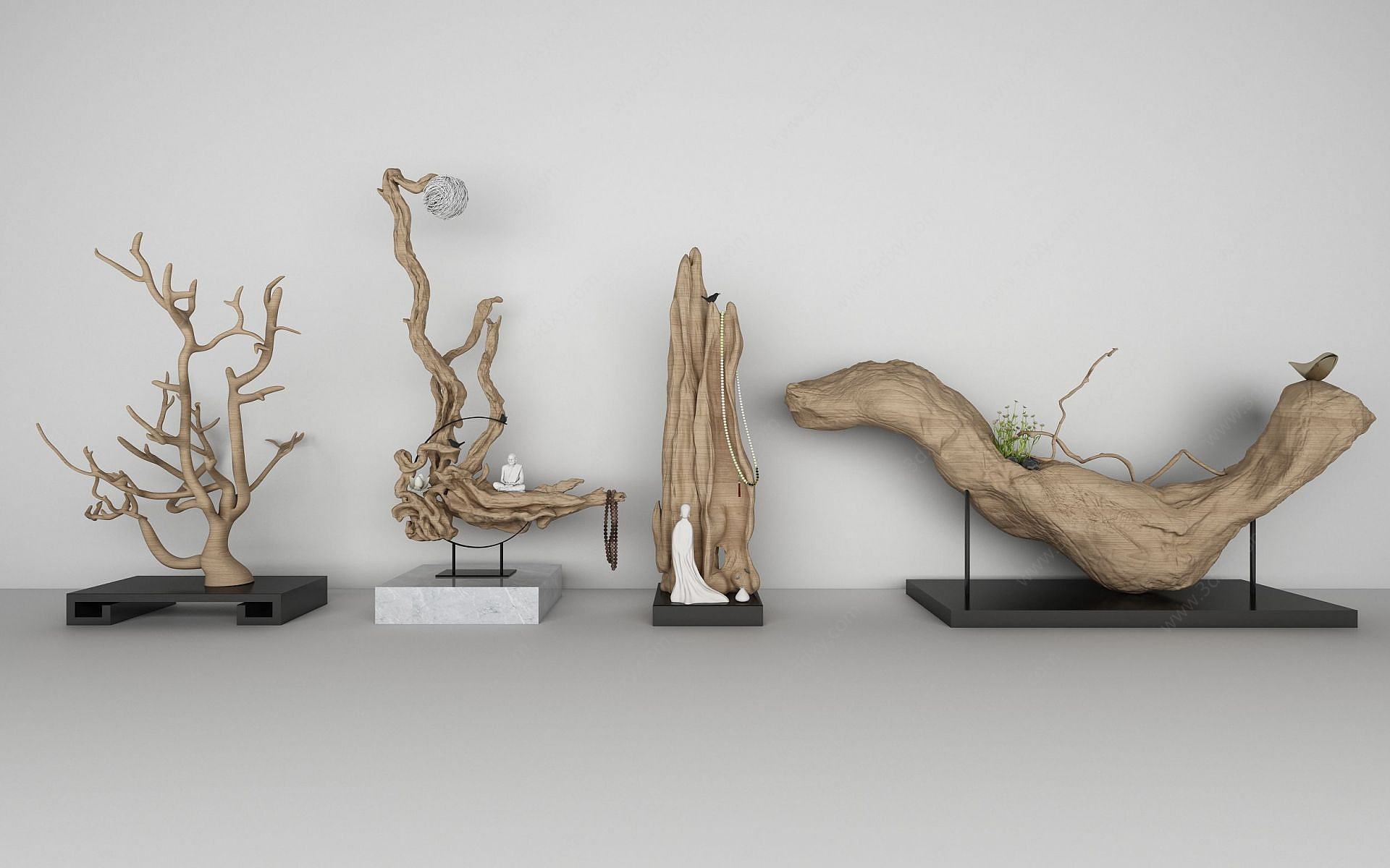 新中式木雕树根根雕3D模型