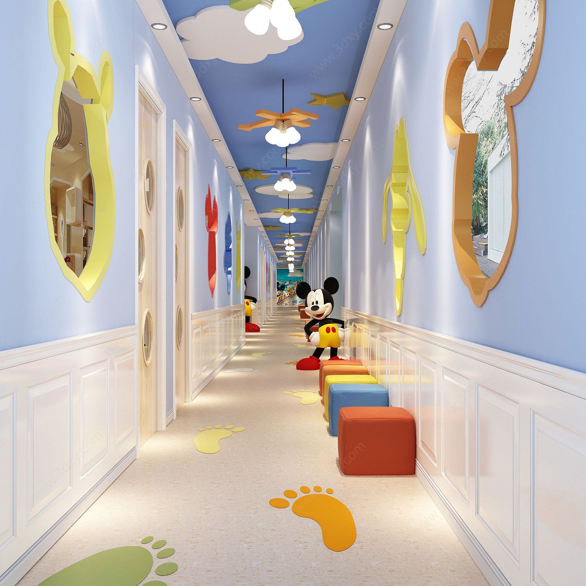 米奇创意主题幼儿园走廊3D模型
