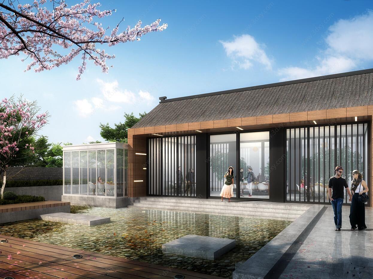 现代中式文化气息艺术庭院3D模型