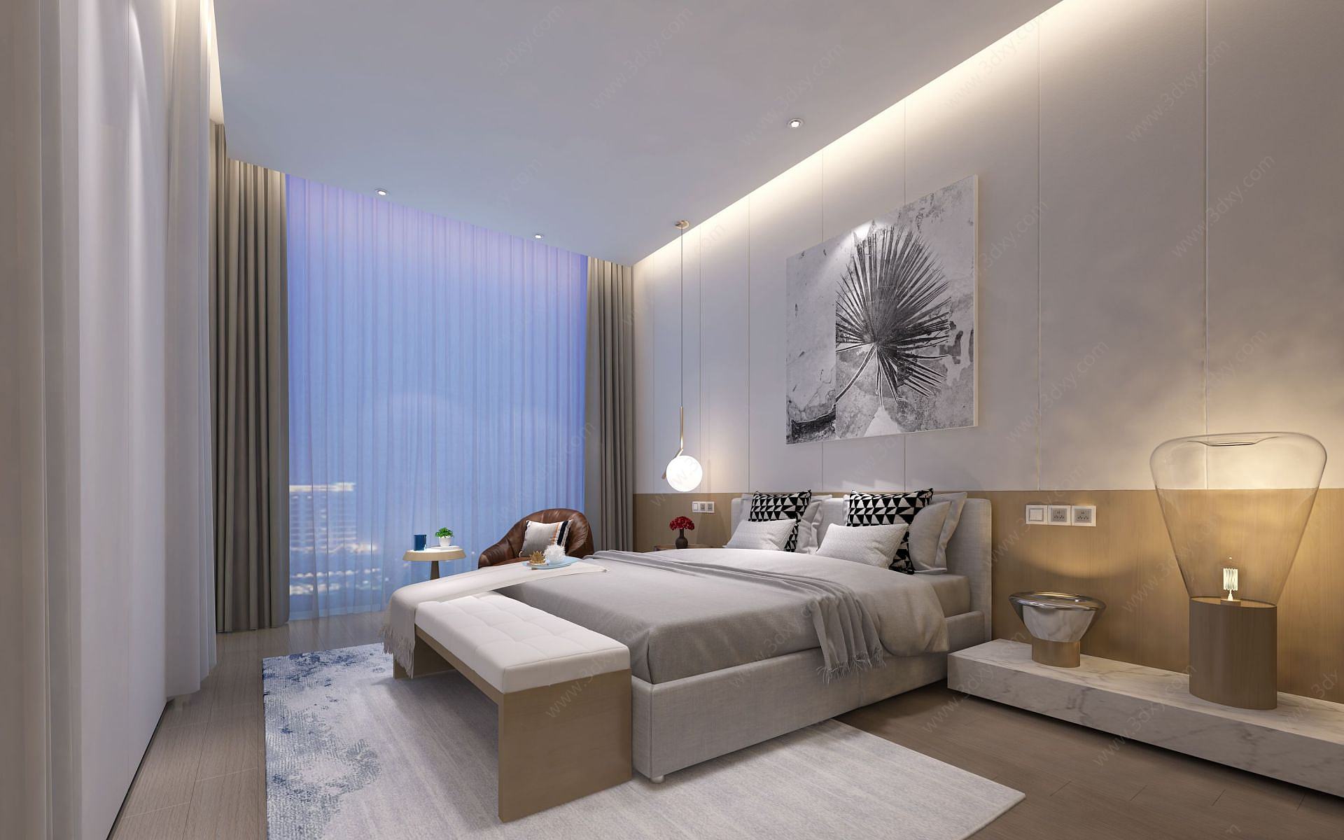 中式简约生活卧室3D模型