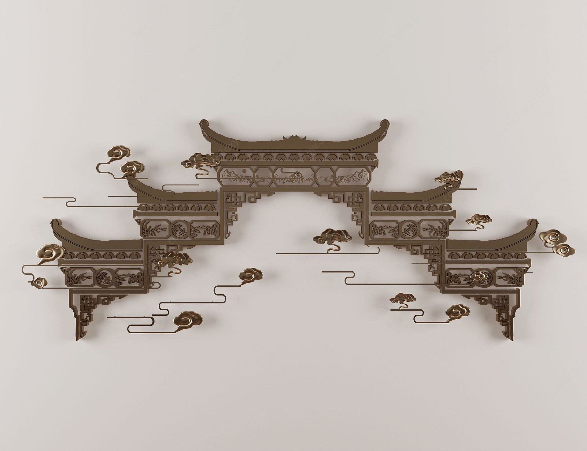 新中式金属镂空墙饰挂件3D模型