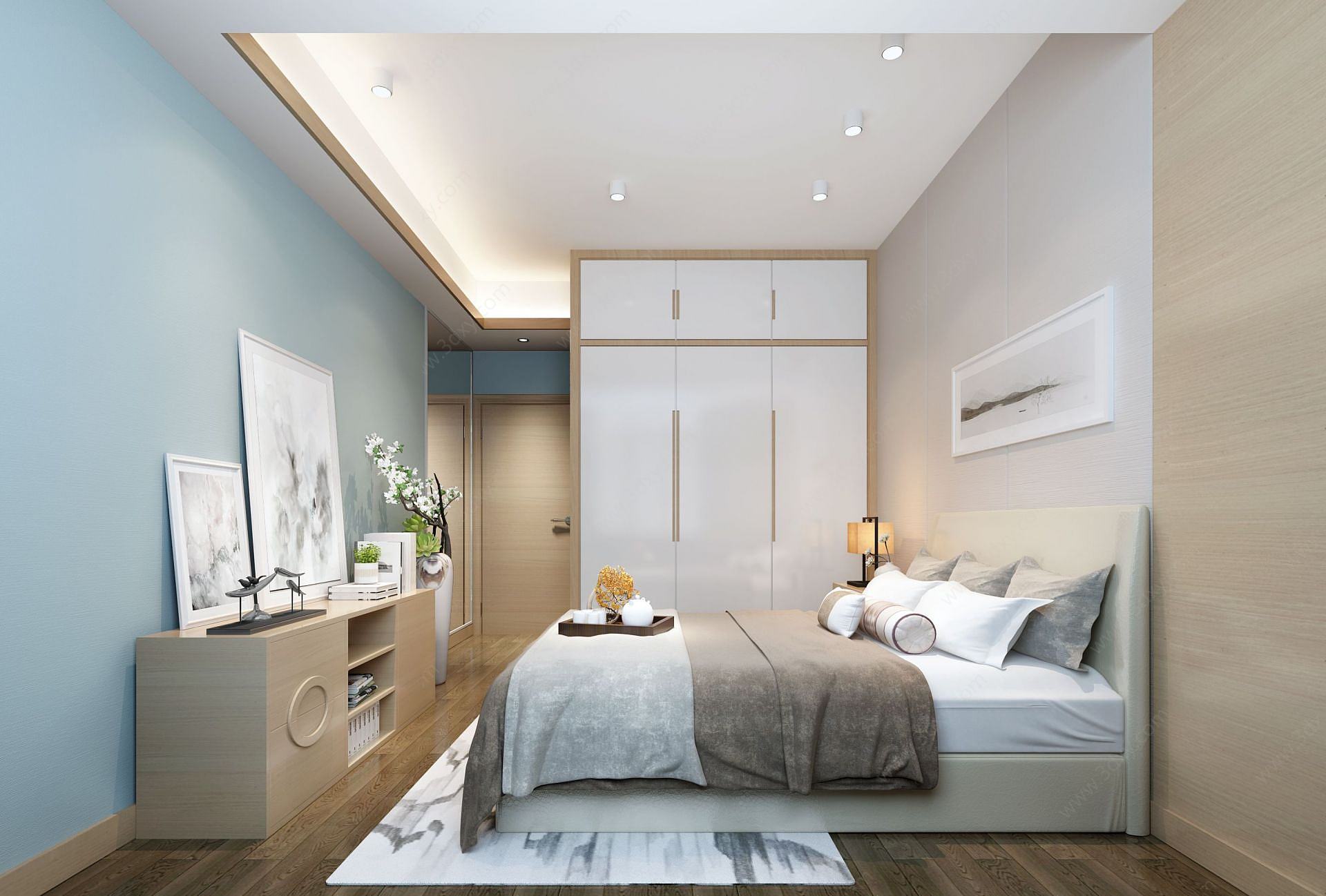 现代简约衣柜床组合卧室3D模型
