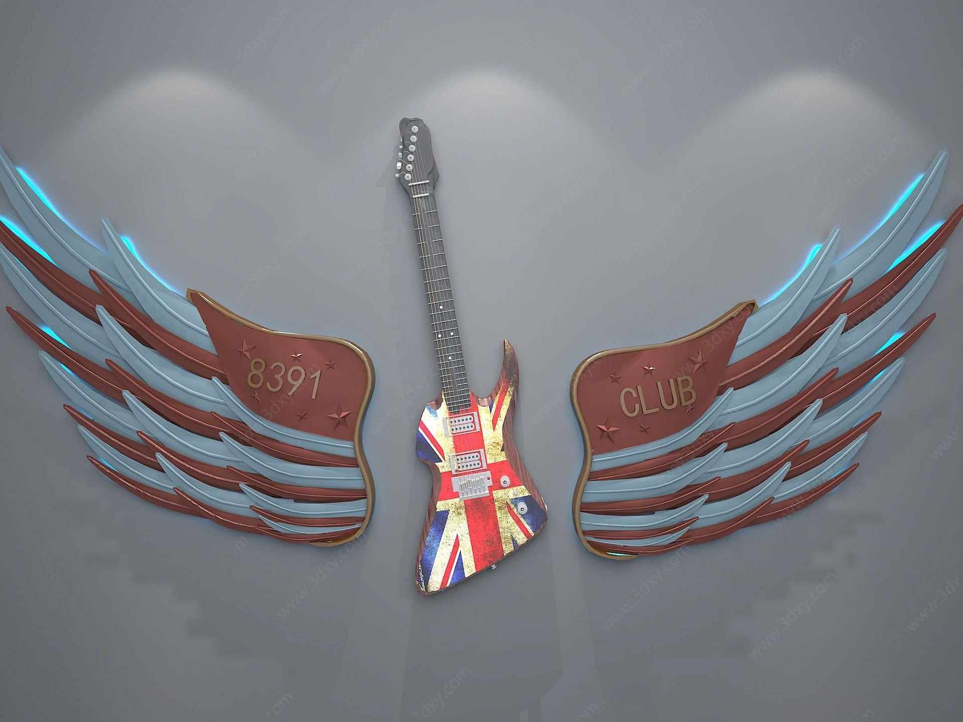 金属翅膀吉他墙饰3D模型