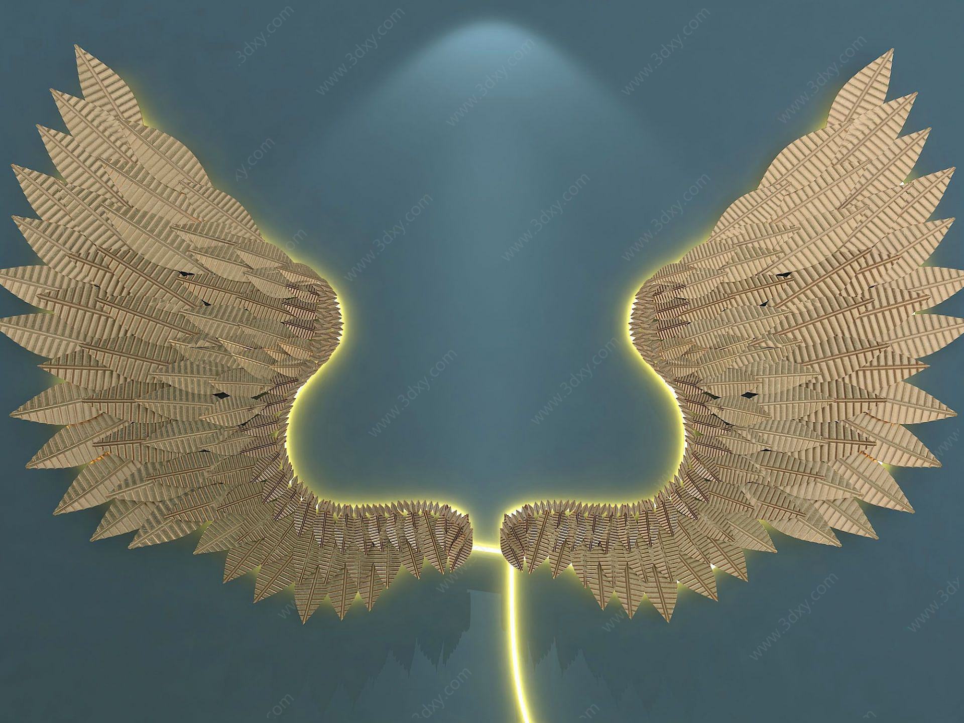 金属翅膀羽毛墙饰挂饰3D模型