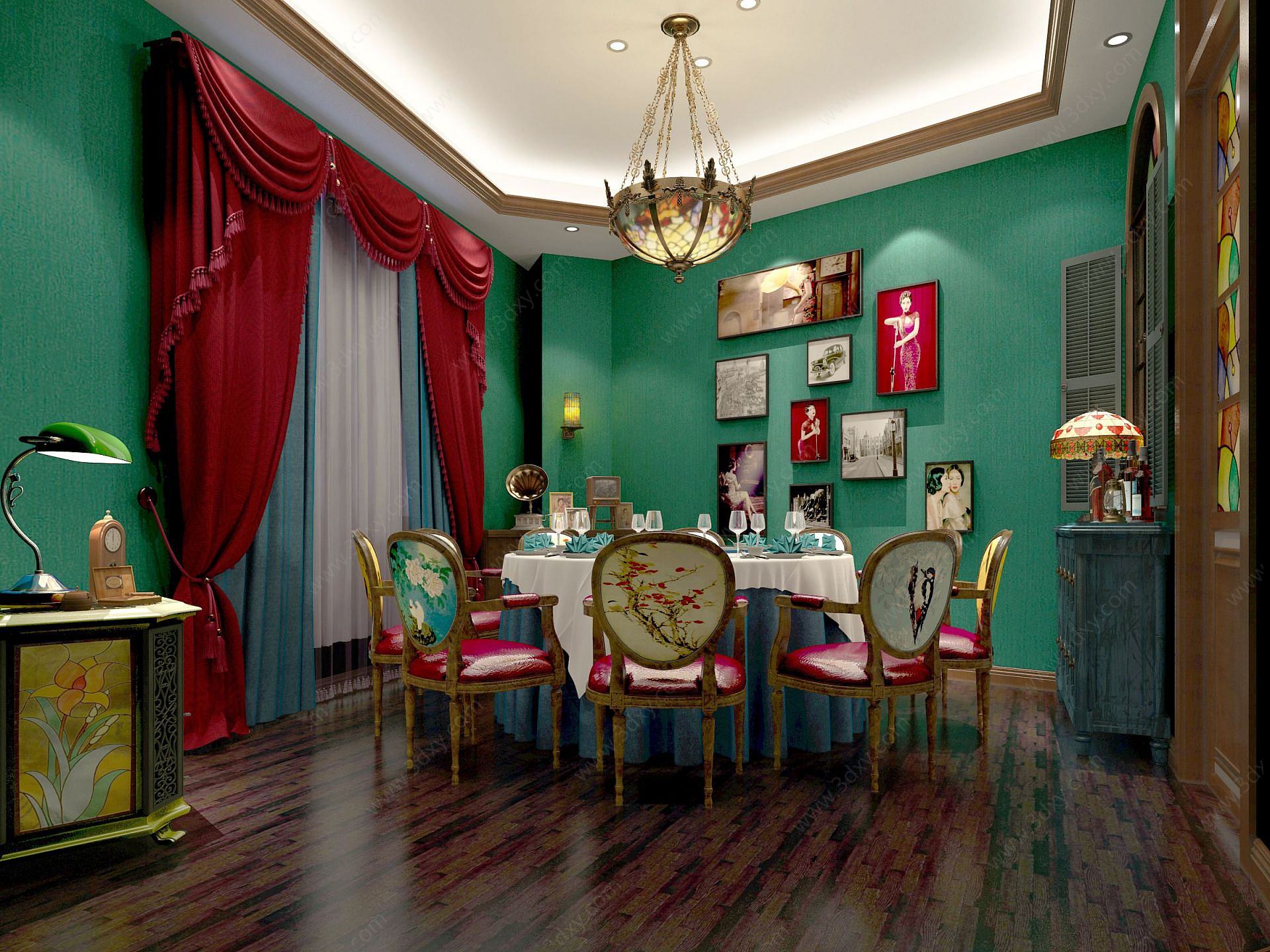 古典风情座椅壁画餐厅3D模型