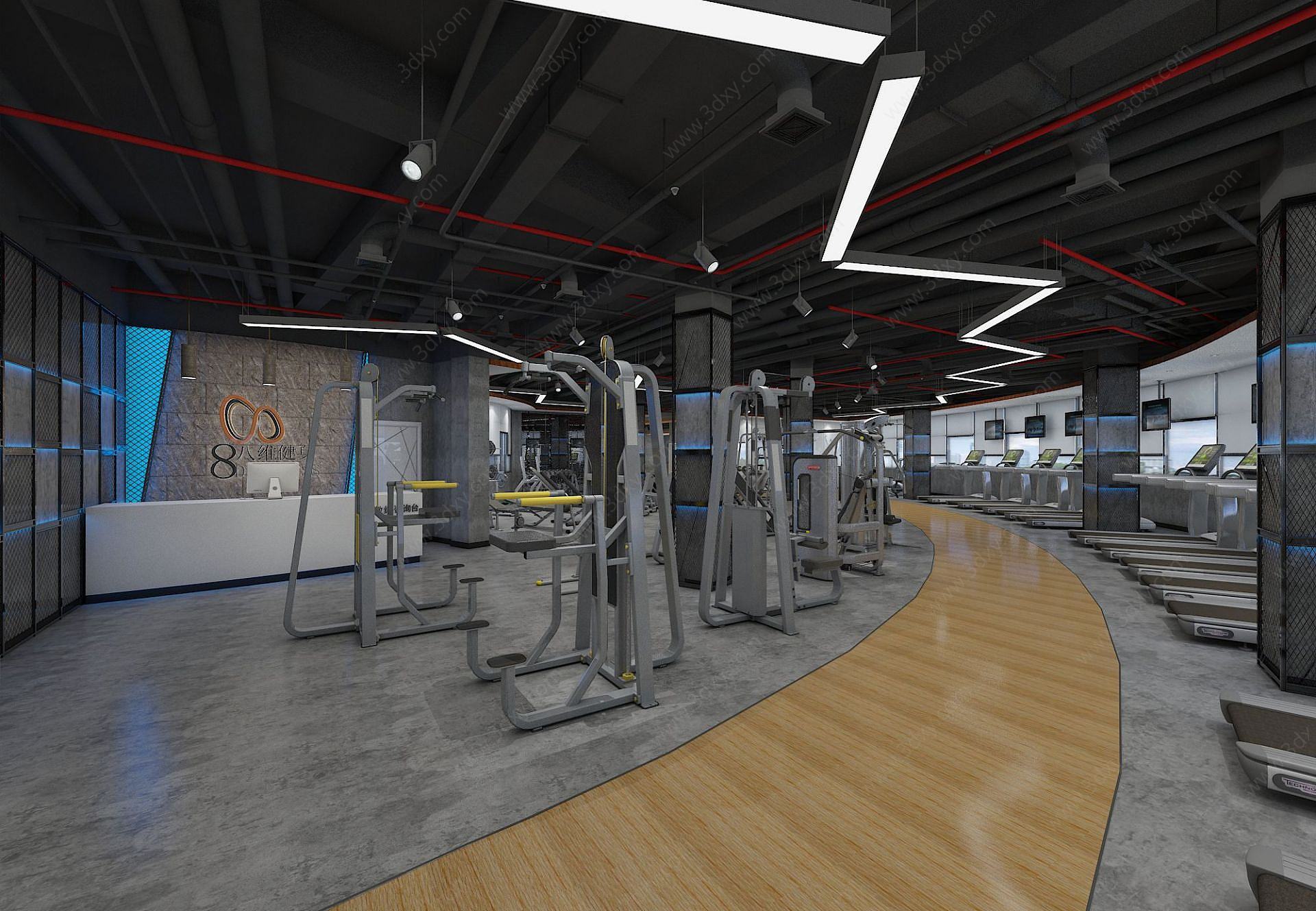 健身房健身区有氧训练区3D模型