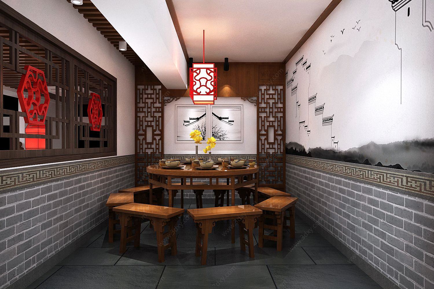 面馆餐厅中式门头3D模型