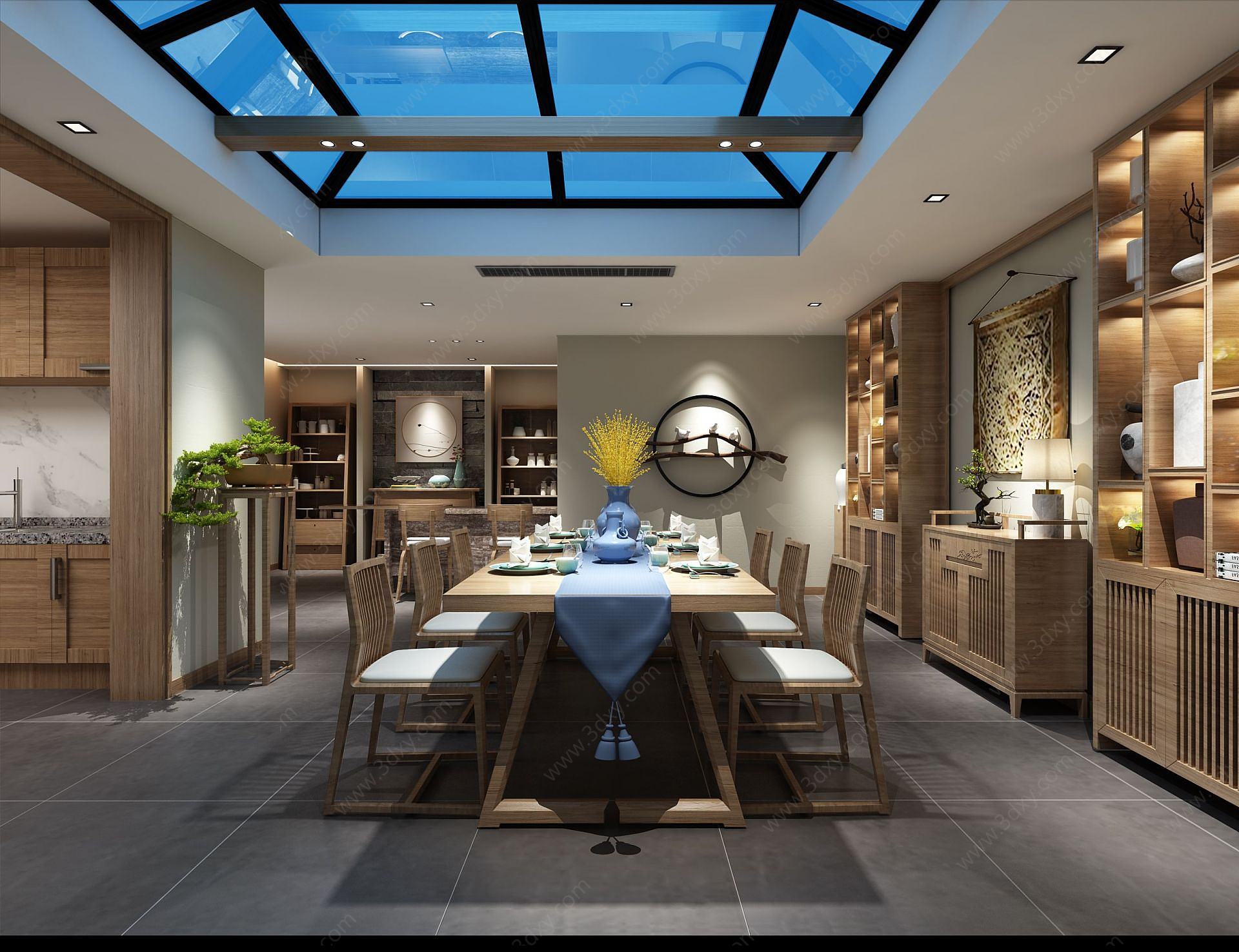 中式家具组合餐厅3D模型