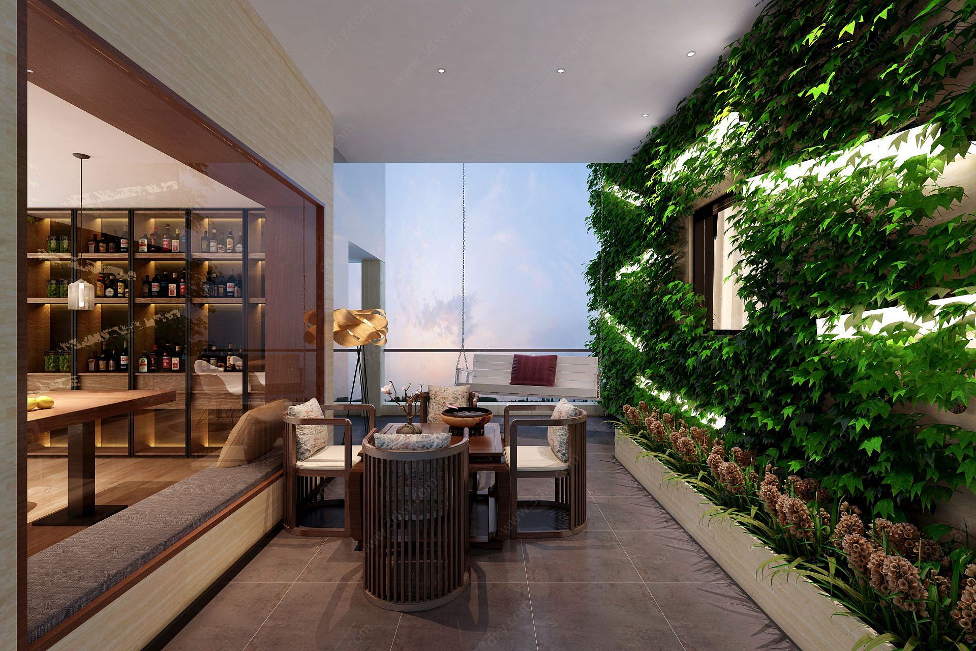 现代绿植休闲茶室3D模型