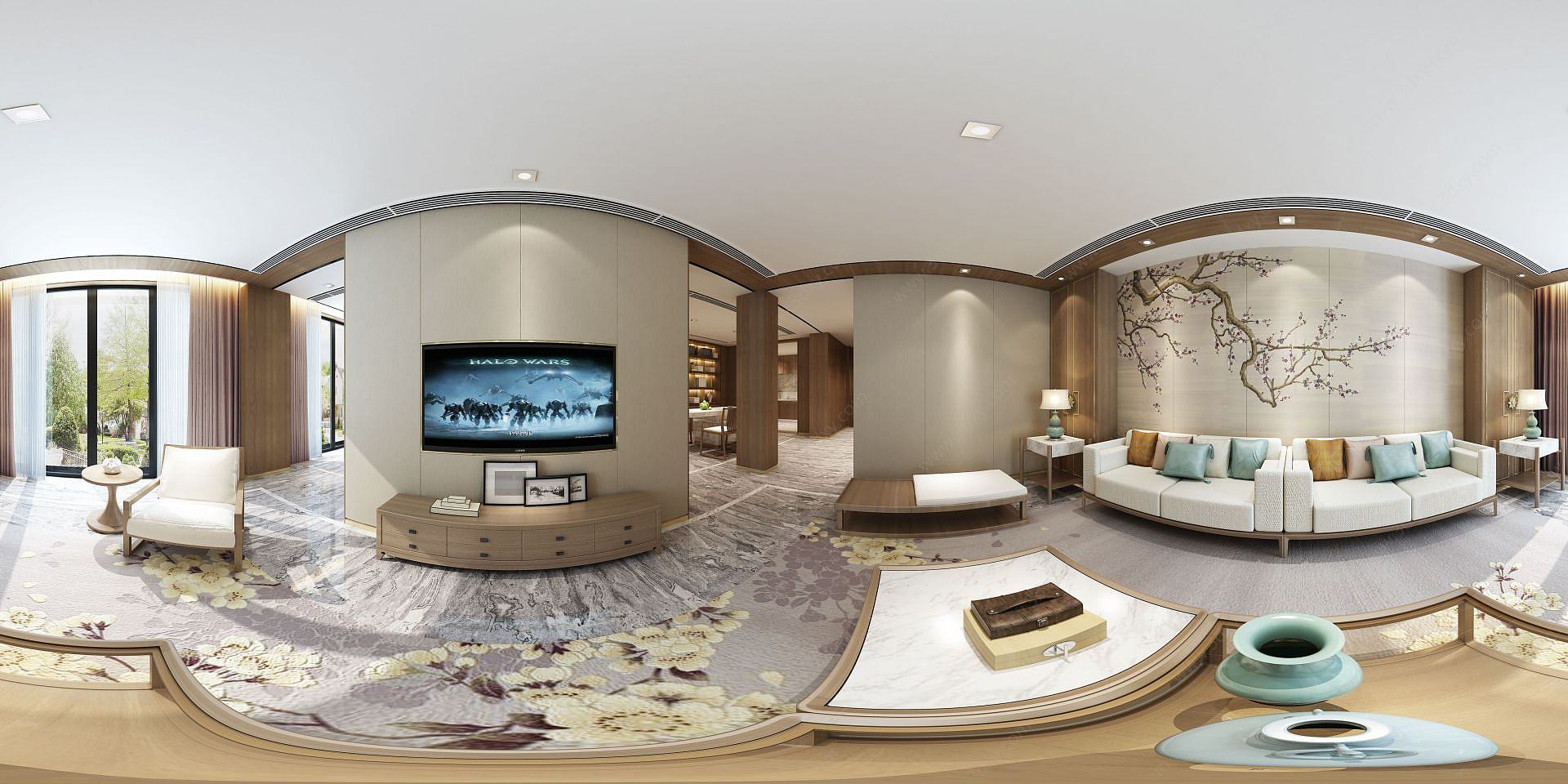 新中式客厅花色地毯3D模型