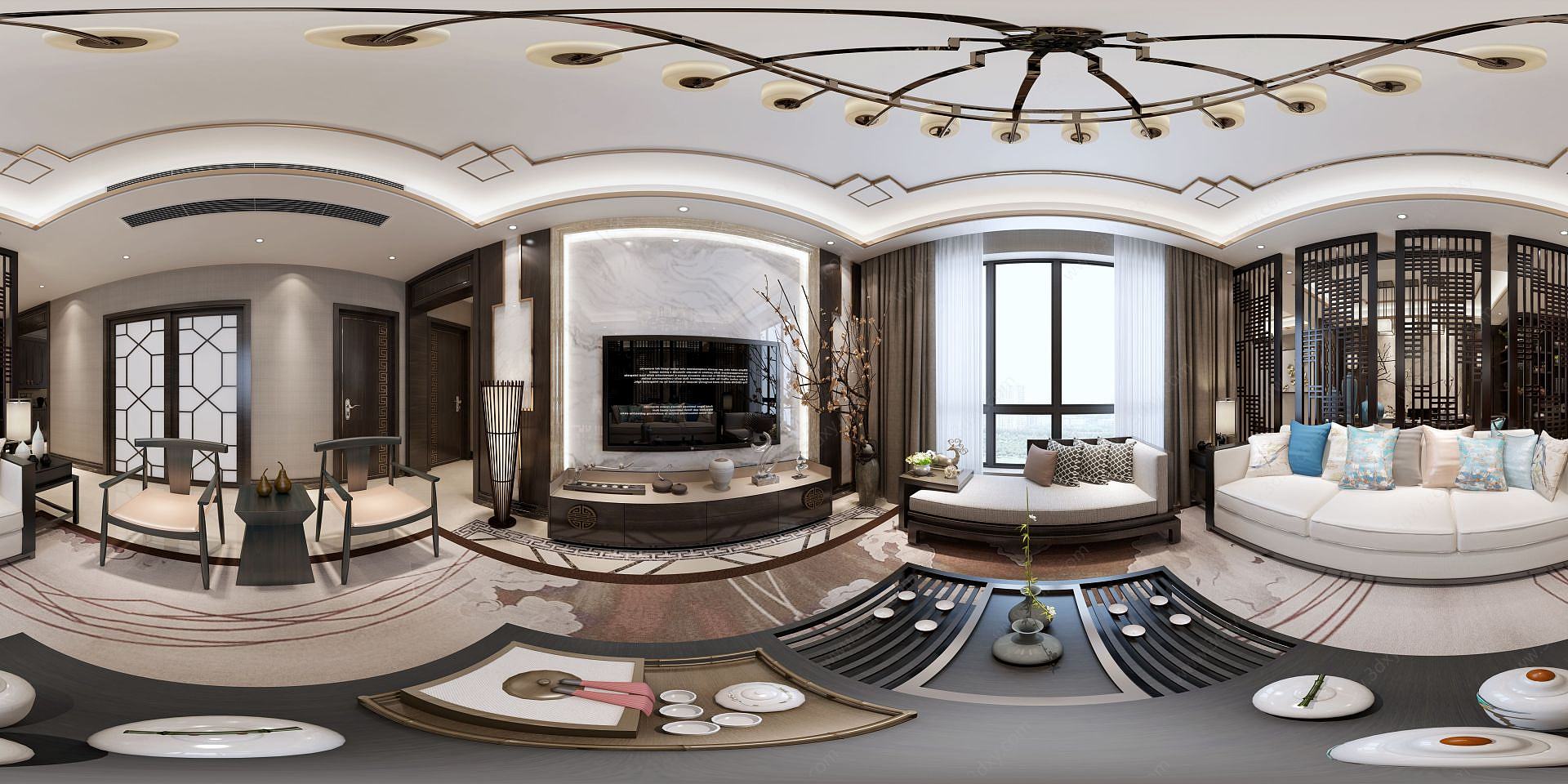 新中式客厅茶桌3D模型