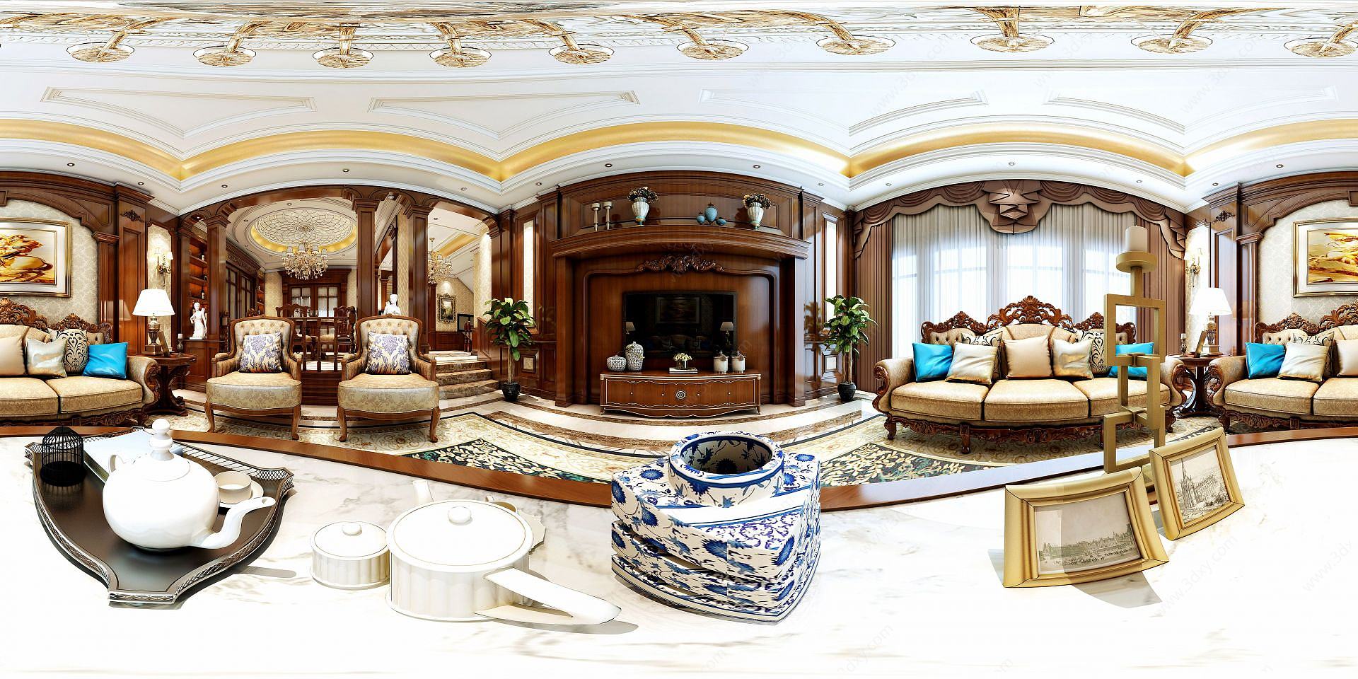 欧式客厅陶瓷茶具摆件3D模型