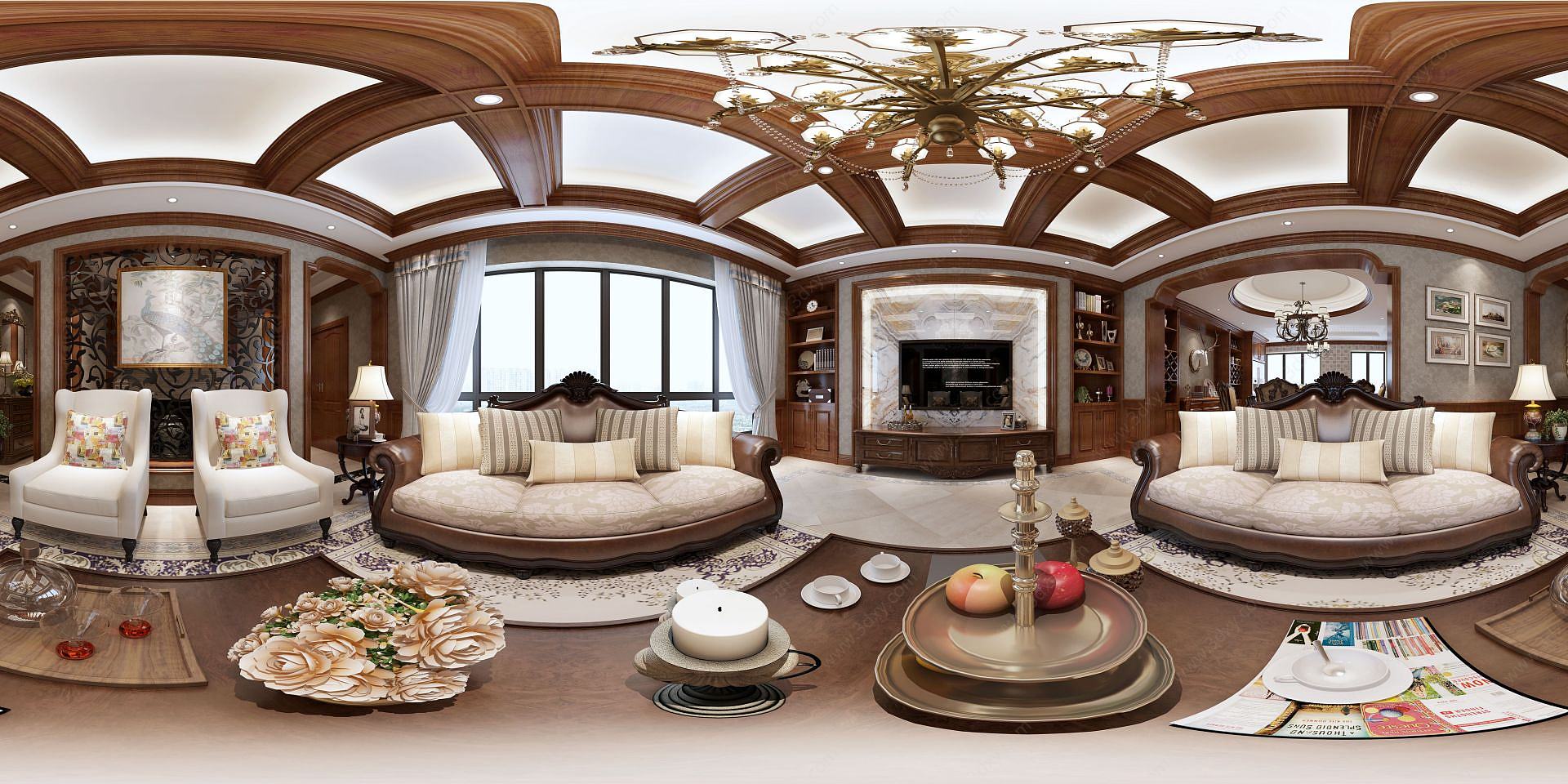 美式风格客厅三人沙发3D模型