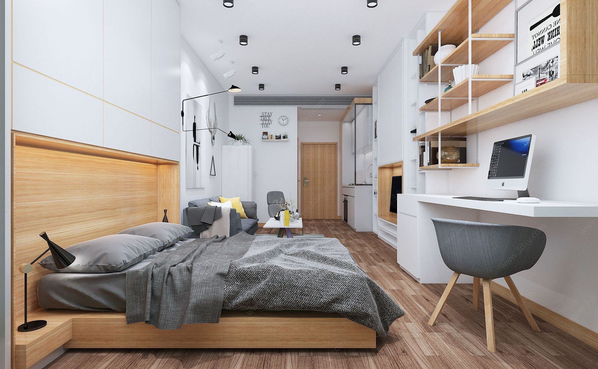 单身公寓简约风格3D模型
