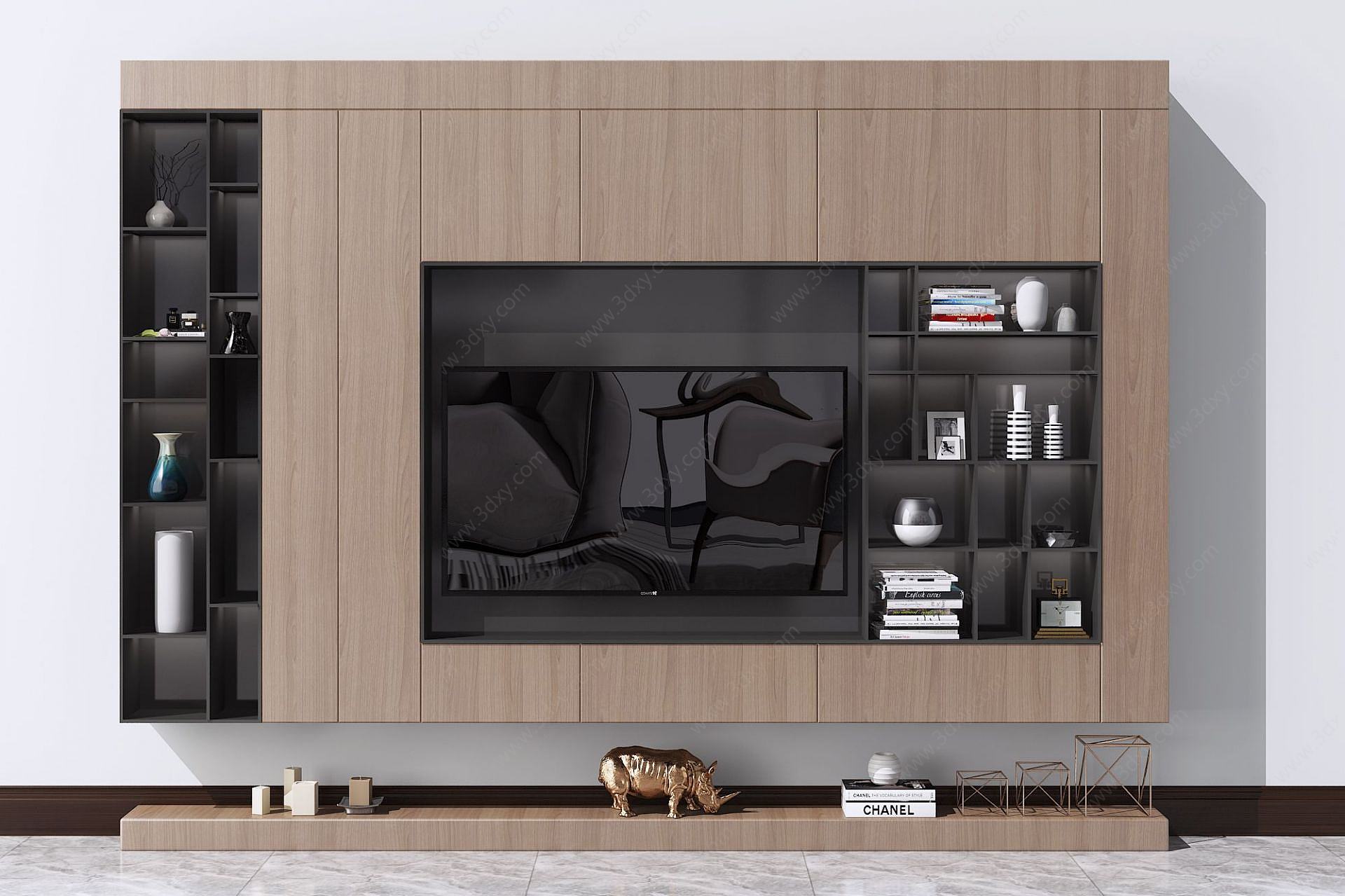 现代北欧电视背景墙电视柜3D模型