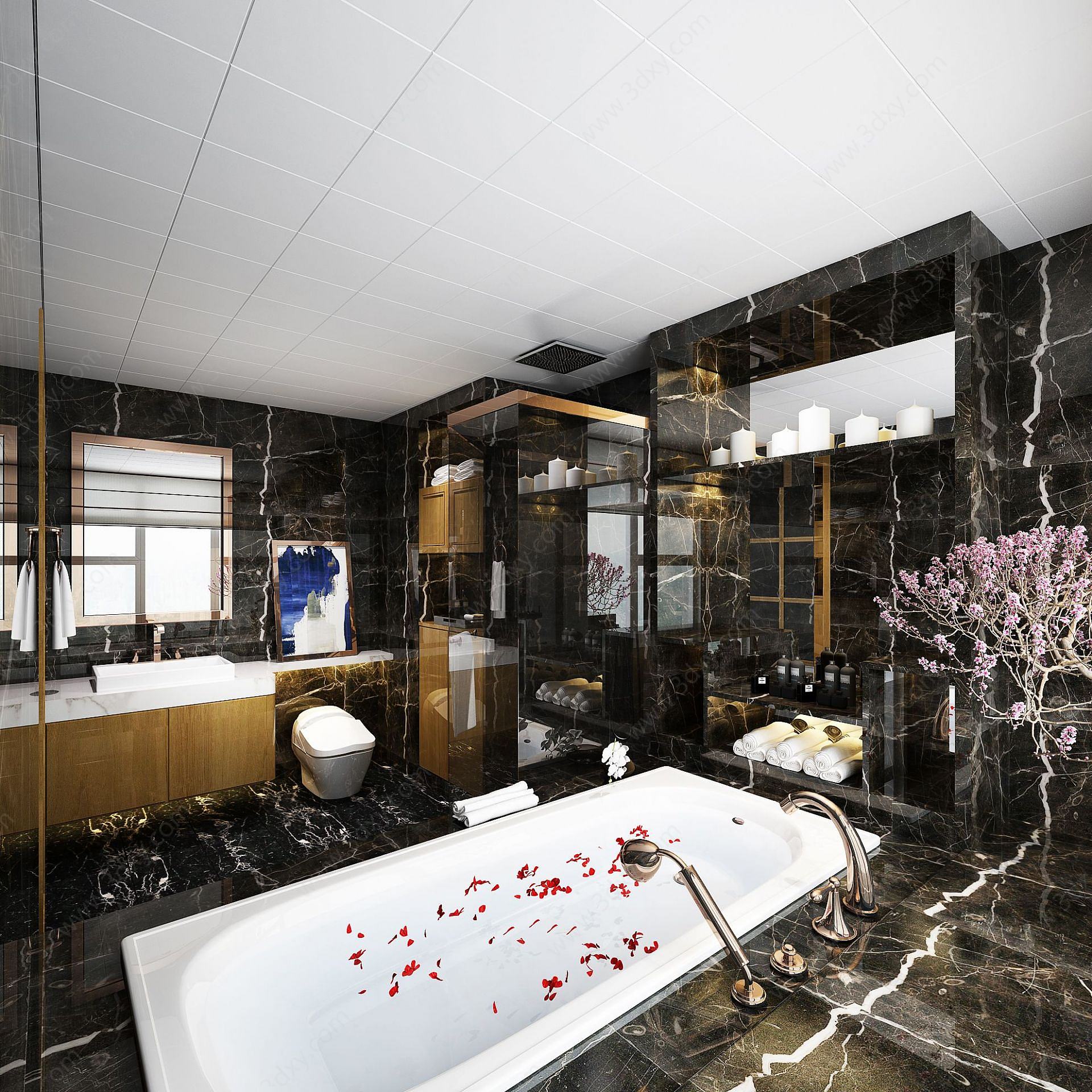 中式古木色洗手间卫浴3D模型