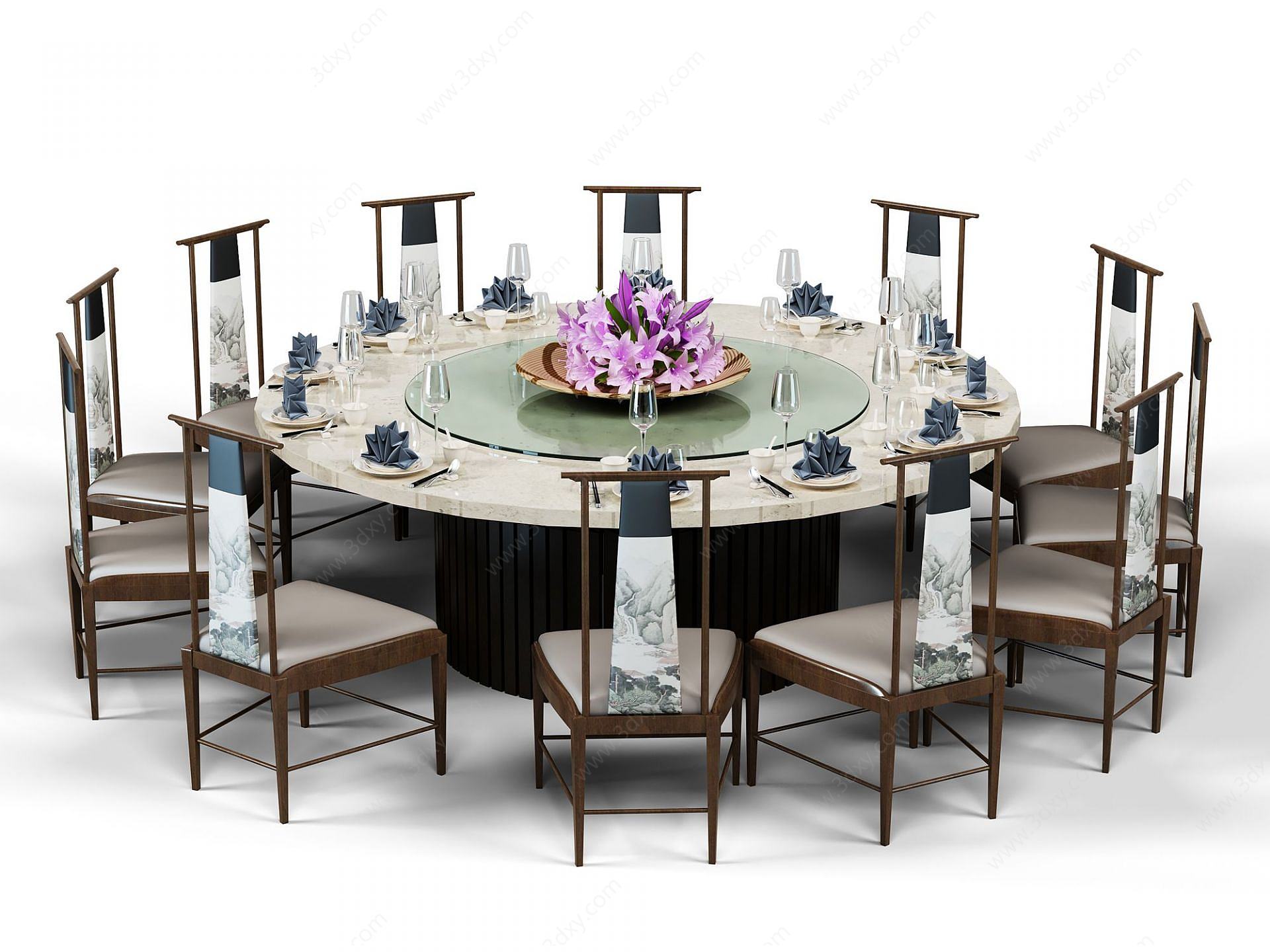 中式宴会餐桌3D模型