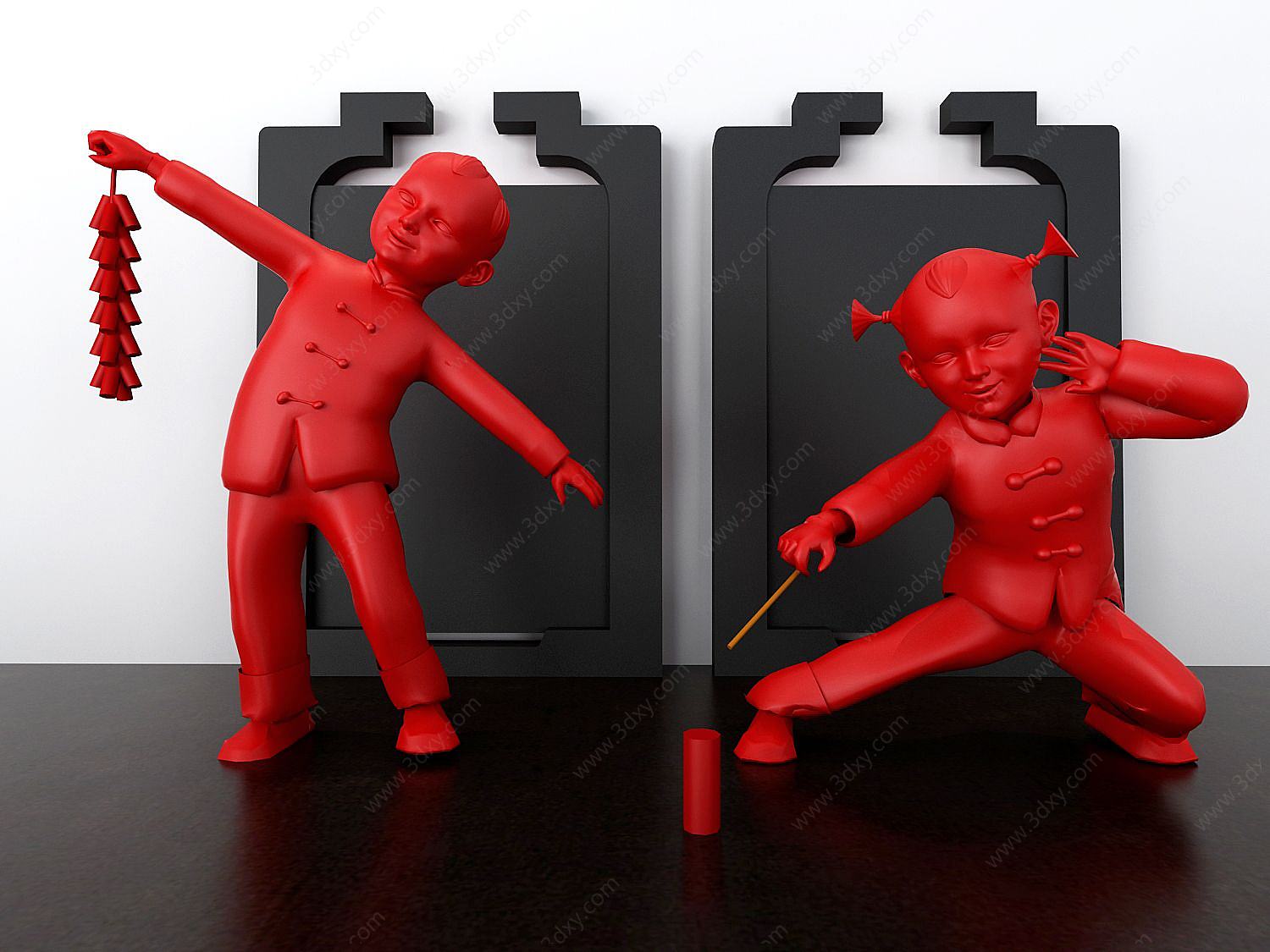 红色喜庆娃娃雕塑摆件3D模型