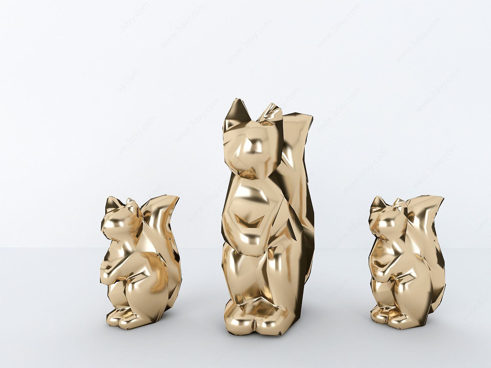 几何动物猫雕塑摆件3D模型