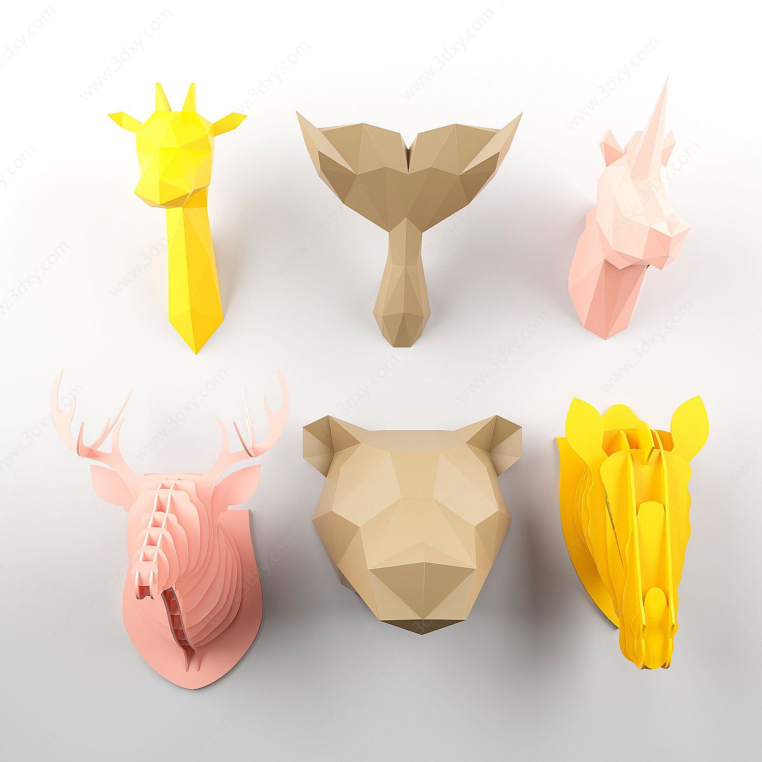 几何动物头挂件3D模型