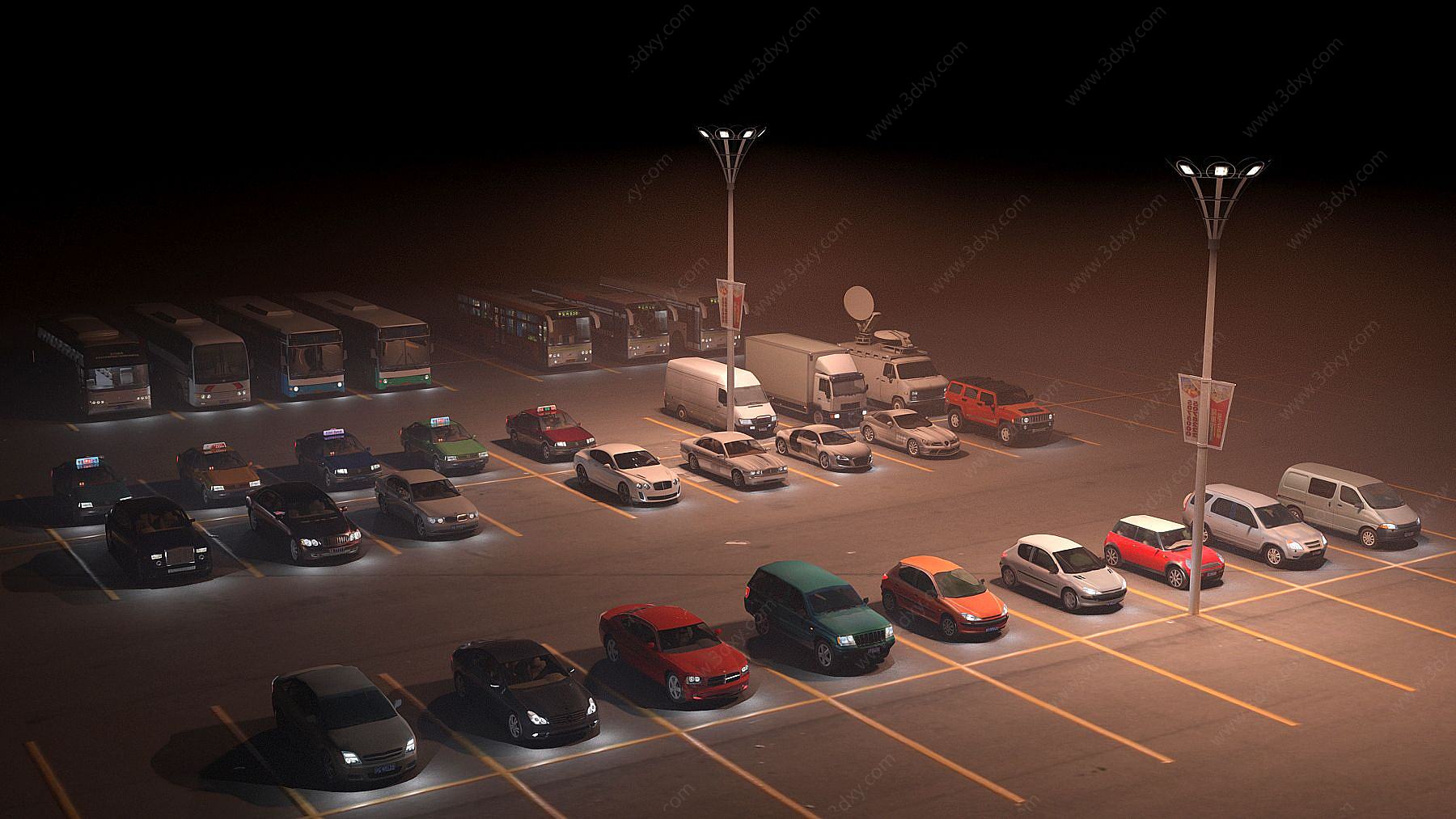 户外汽车夜景实景3D模型