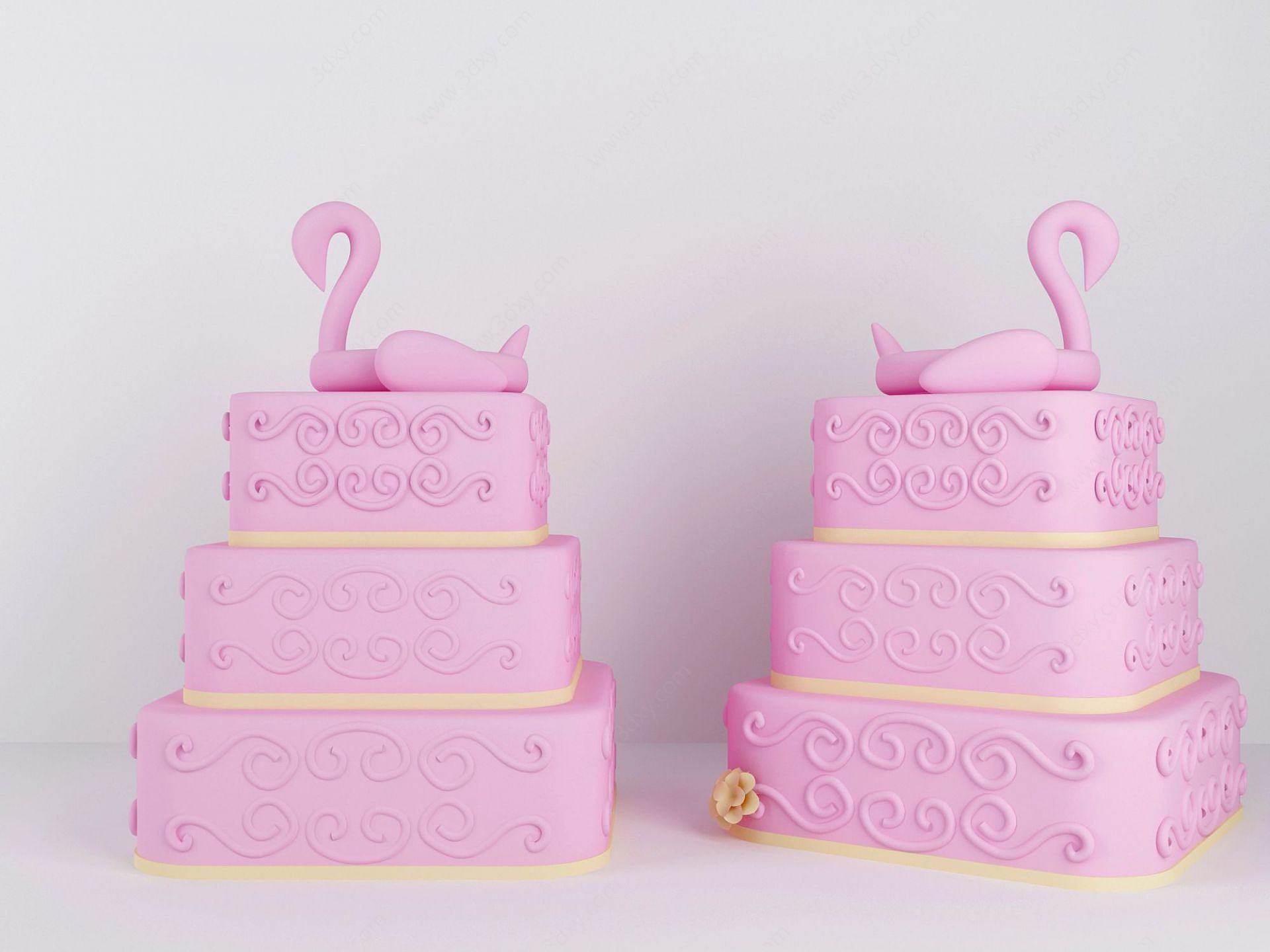 三层粉红蛋糕3D模型