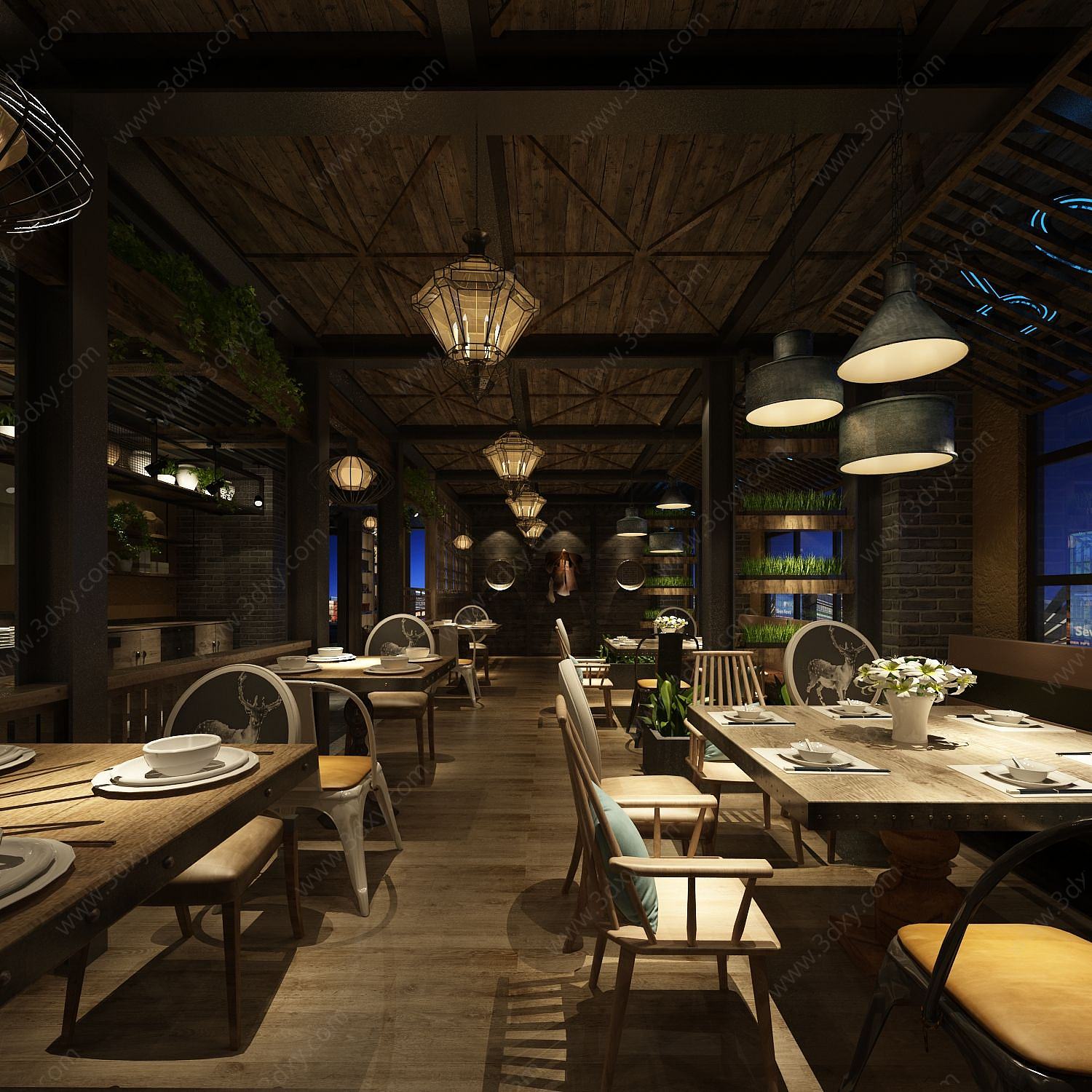现代饭店餐厅3D模型