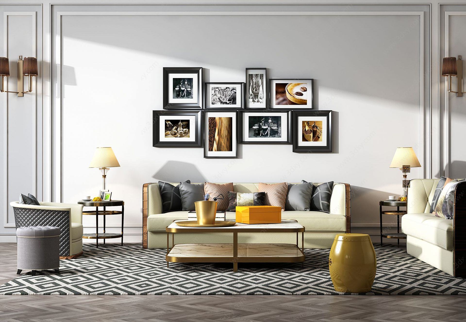 现代沙发茶几壁画组合3D模型