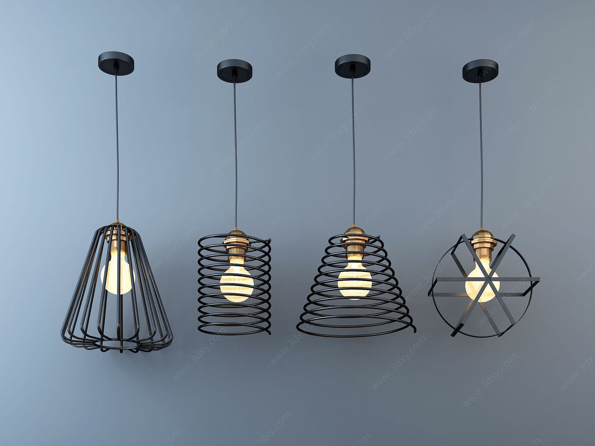 现代吊灯灯具组合3D模型