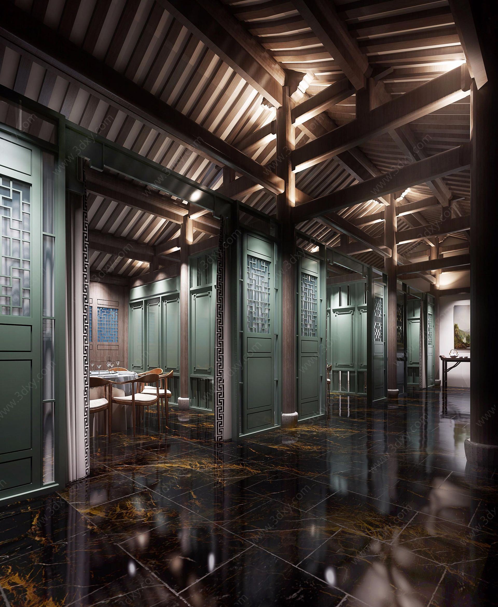中式餐厅走廊3D模型
